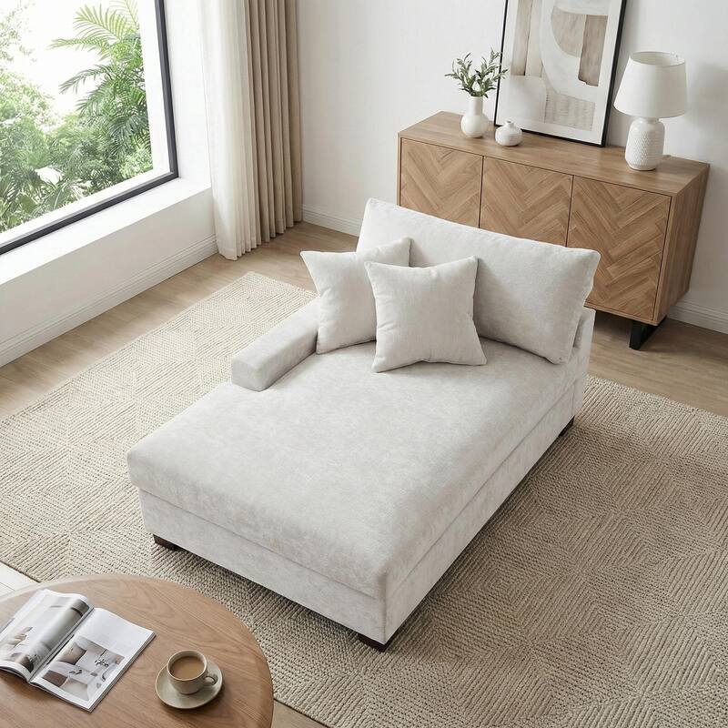 40.8"W Modern Chenille Upholstered Chaise Lounge with Pillow