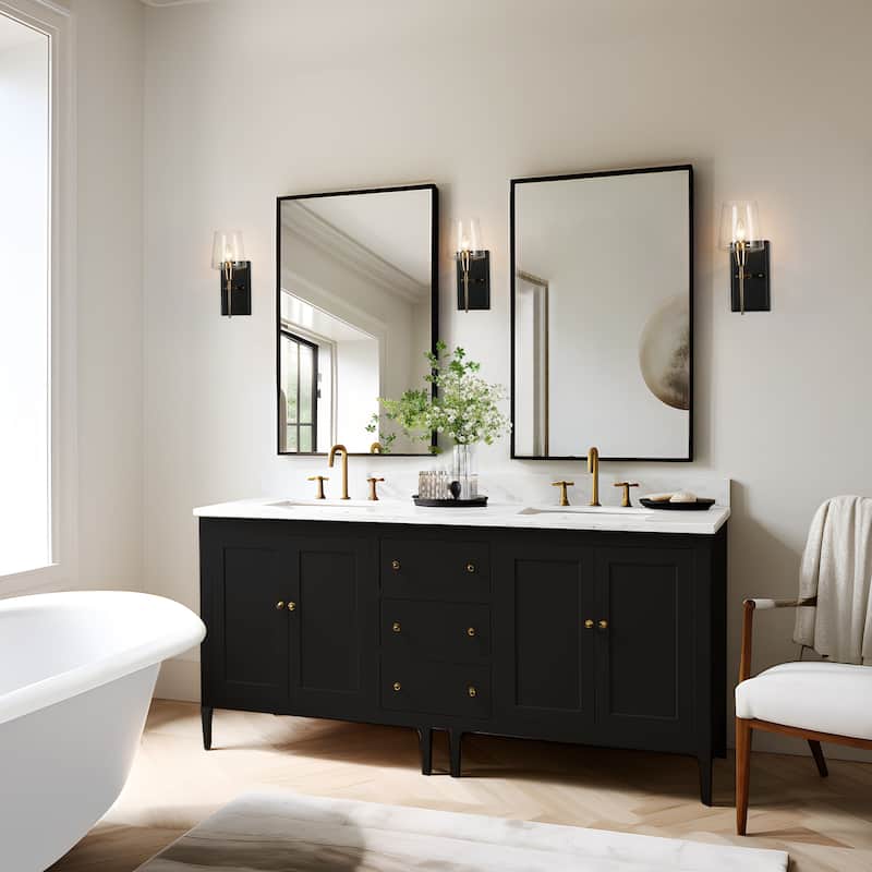 Kahlil Modern Black Gold 1-Light Seeded Glass Wall Sconces Bathroom Vanity Lights