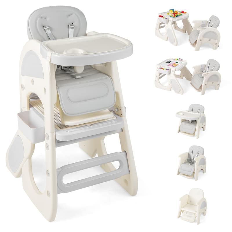 Gymax Convertible Baby Tall Chair 2-Tier Food Tray Feeding Chair for - Grey