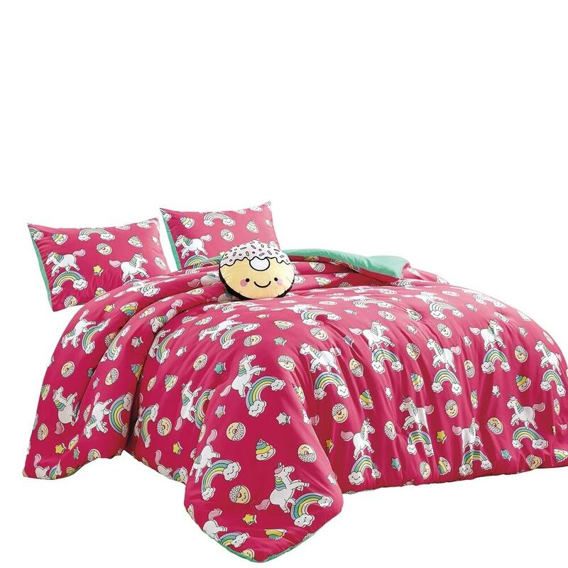Pink Rainbows & Unicorns Reversible Kids Quilt Coverlet Bedspread Bedding Set