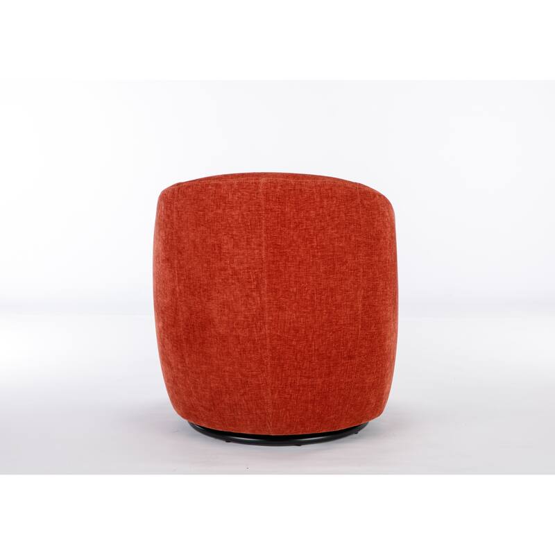 Orange Chenille 25.6" Swivel Barrel Chair with Black Coating