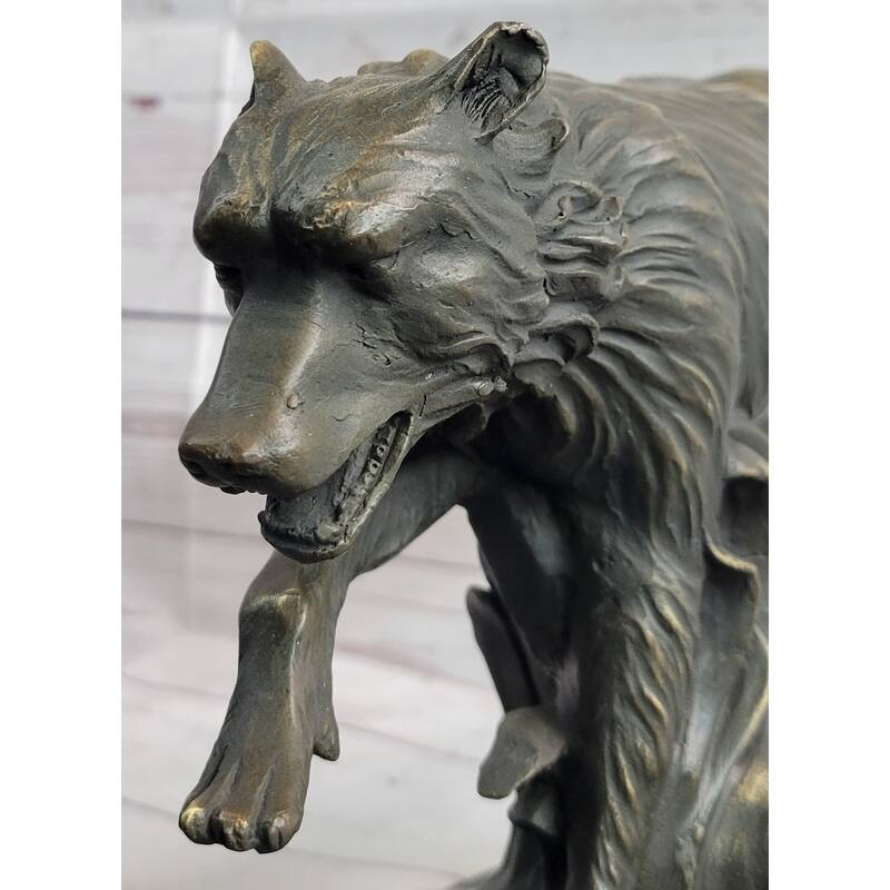 Running Wolf Dog Wildlife Art Decor Bronze Metal Statue Sculpture Original Art