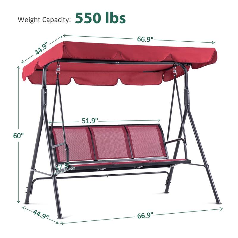 MCombo Outdoor Patio Canopy Swing Chair 3-Person, Steel Frame Textilence Seats Swing Glider, 4507