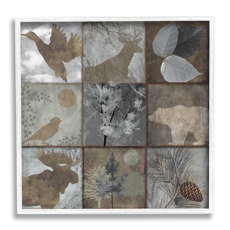 Stupell Rustic Woodland Animal Square Collage Brown Grey Forest Framed Wall Art - Silver