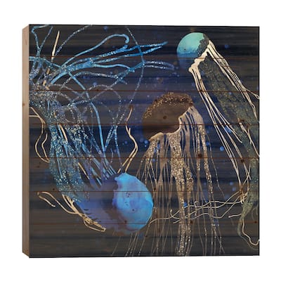 Metallic Jellyfish IV Print On Wood by SpaceFrog Designs - Multi-Color