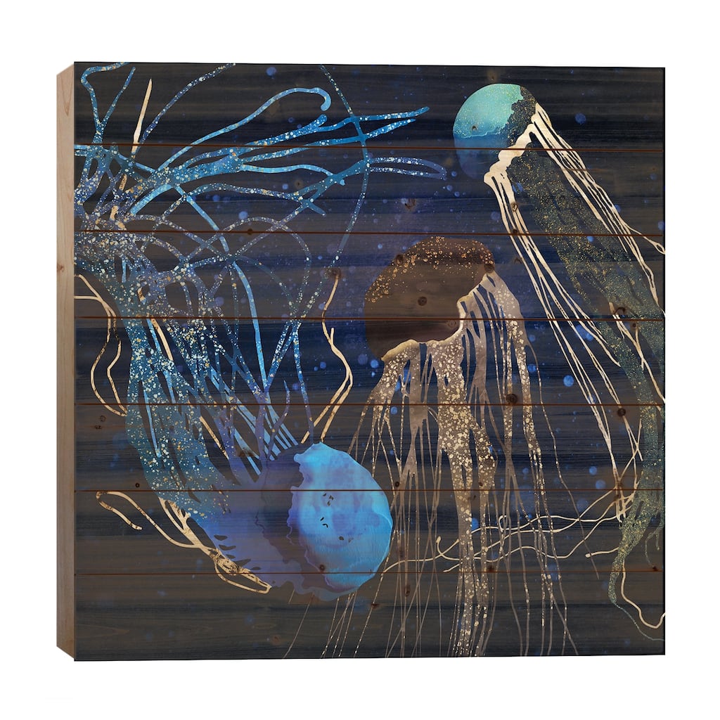 Metallic Jellyfish IV Print On Wood by SpaceFrog Designs - Multi-Color