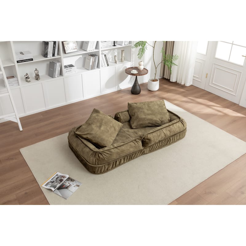 Upholstered Human & Dog Bed, Adjustable 5-Position Bean Bag Floor Sofa with Massage Pillow and 2 Soft Cushions for Adults & Pets