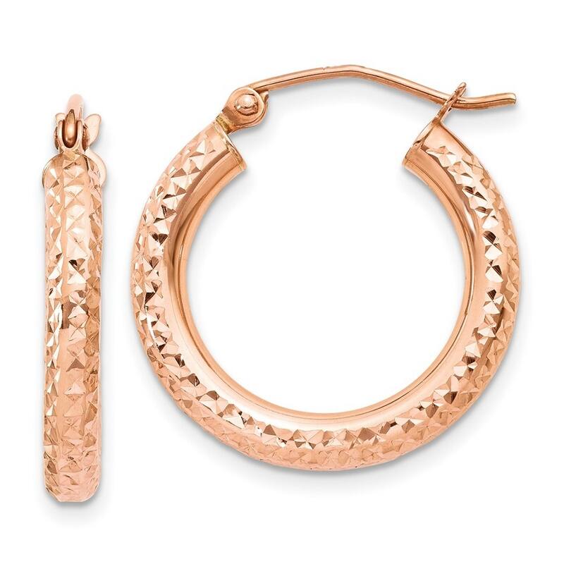 Curata 10k Rose Gold 3mm Diamond Cut Hoop Earrings - 20mm 25mm