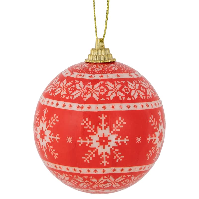14-Piece Red and White Nordic Decoupage Christmas Ball Ornament Set 2.25" (60mm)