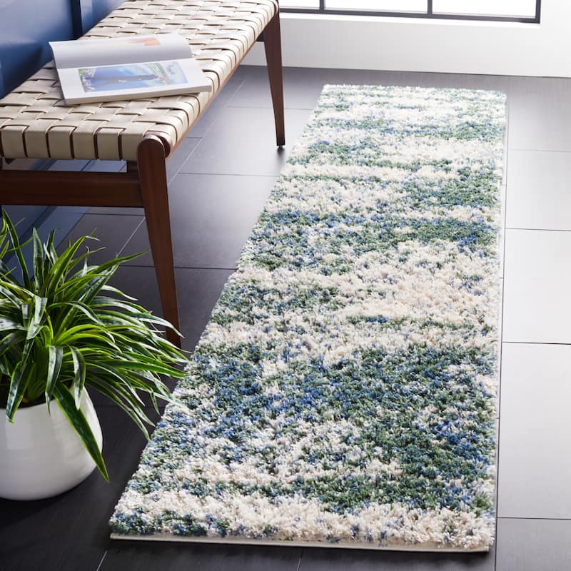 SAFAVIEH Berber Shag Tikvah Modern 1.2-inch Thick Rug - 2' x 10' Runner - Green/Beige