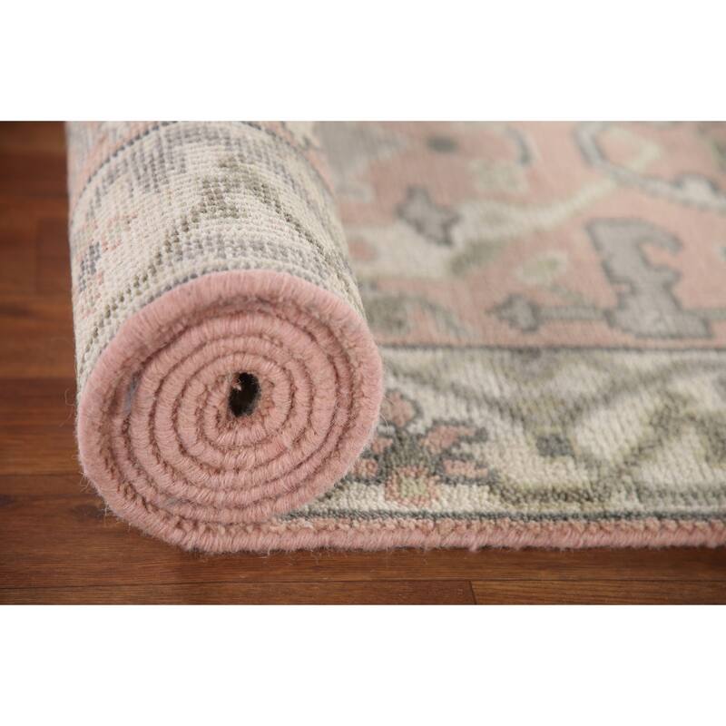 Pink Oushak Indian Runner Rug Handmade Wool Carpet - 2'7"x 9'11"