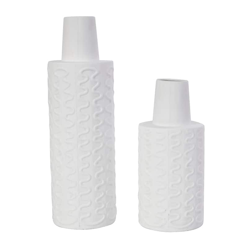 Metal Abstract Wavy Textured Vase - Set of 2 White - Roche River Decor - 5"W x 5"L x 16"H
