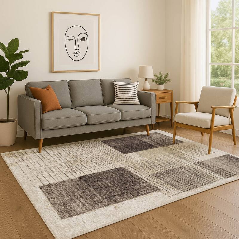 Premium Washable Super Soft Geo Hatch Mayfield Rug - Brown - 3' x 5'