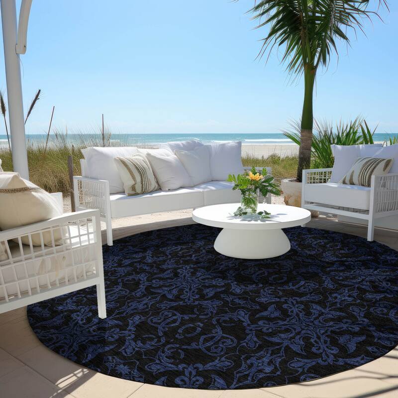 Machine Washable Indoor/ Outdoor Chantille Traditional Medallions Rug - Blue - 8' x 8'