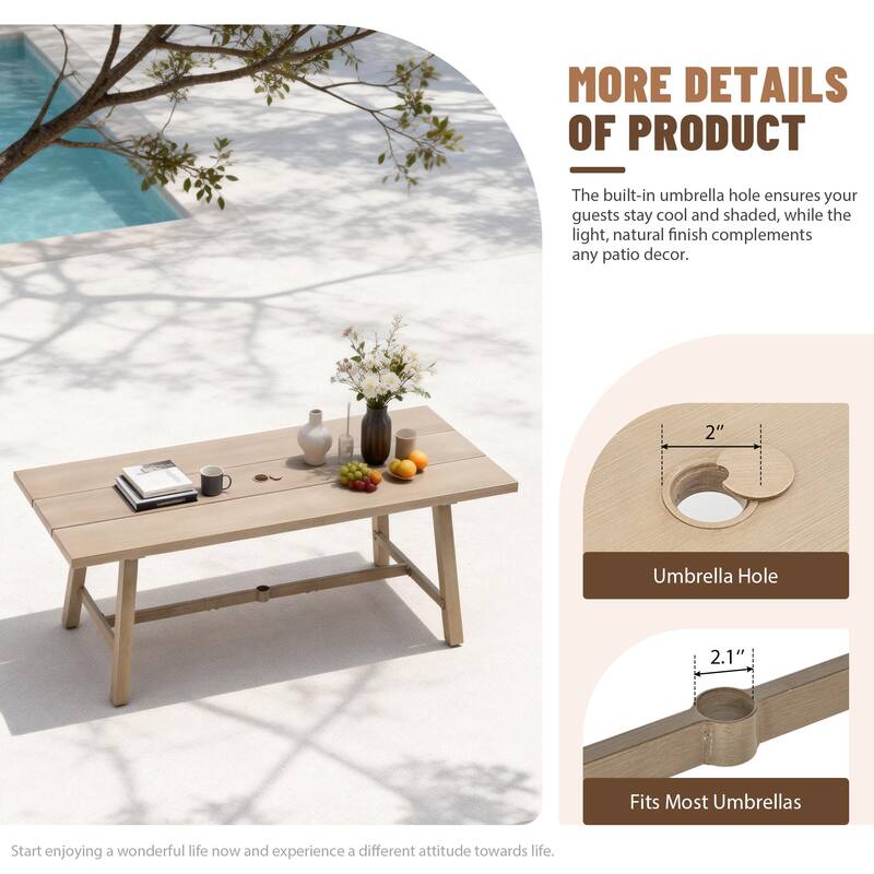 Aluminum Outdoor Dining Table with Umbrella Hole, Weather-Resistant Patio Table for Backyard, Garden, Poolside, and Balcony