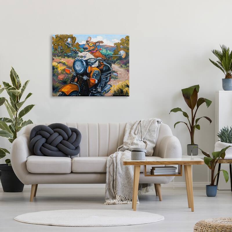 Stupell Cat & Dog on Motorcycle Canvas Wall Art Design by CR Townsend