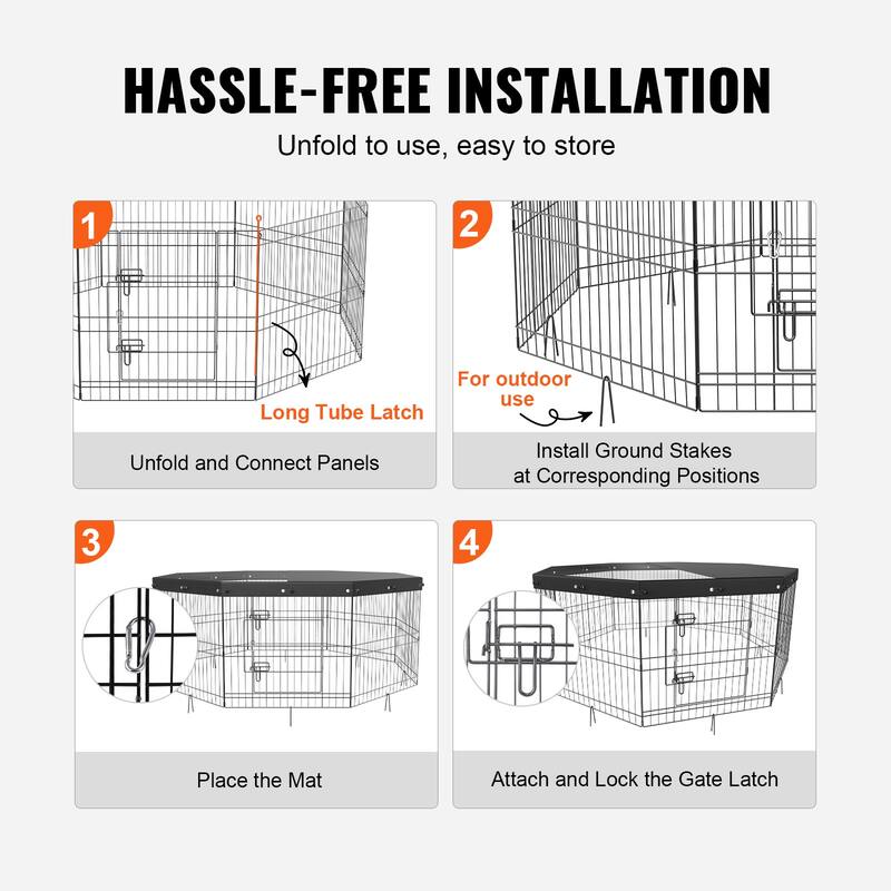 Dog Playpen, 8 Panels Foldable Metal Dog Exercise Pen, 24" H Pet Fence Puppy Crate Kennel, Indoor Outdoor Dog Pen
