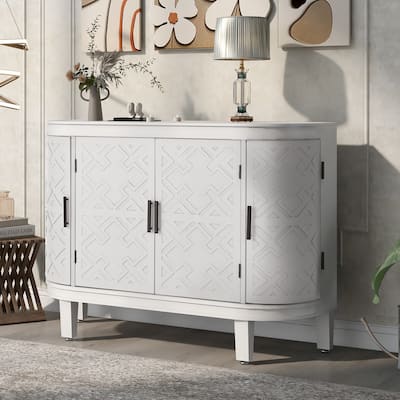 Accent Storage Cabinet Wooden Cabinet with Antique Pattern Doors for Hallway, Entryway, Living Room