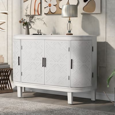 Accent Storage Cabinets Curved Design Wooden Sideboard with Antique Pattern Doors for Hallway Entryway Living Room Bedroom