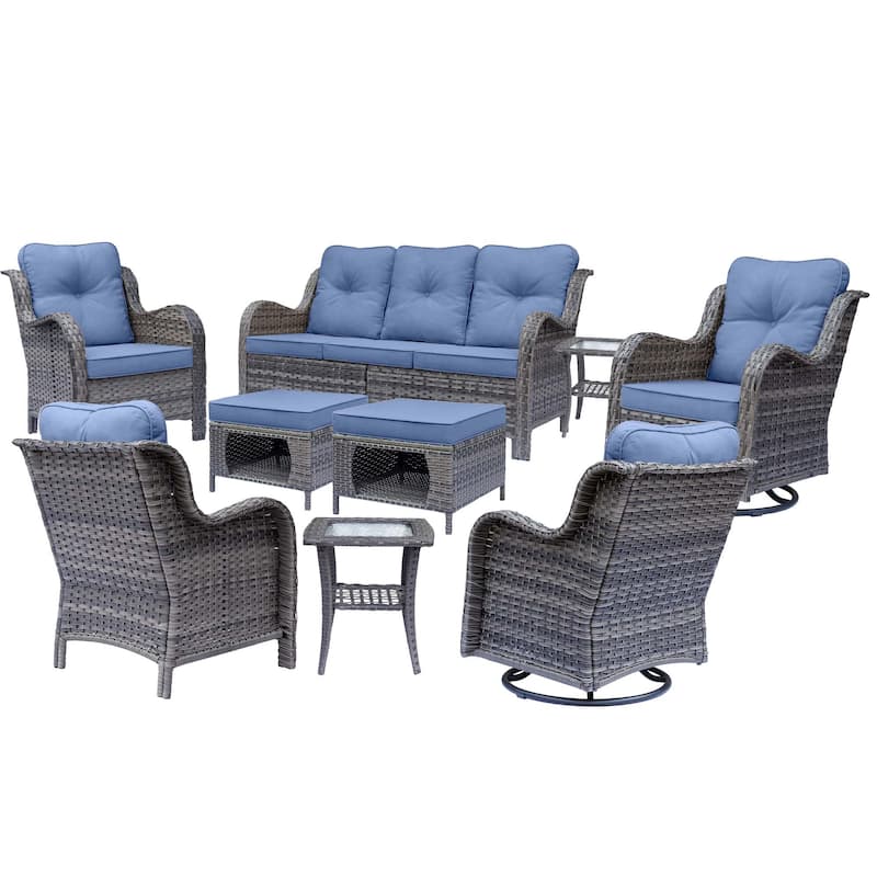 Outdoor Patio Wicker Furniture Swivel Rocker Chairs Set with Cushions