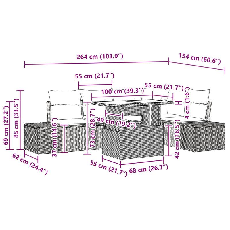vidaXL 6 Piece Garden Sofa Set with Cushions - 103.9×60.6×27.2