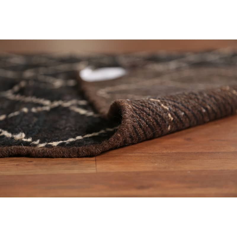 Black Trellis Moroccan Oriental Rug Handmade Wool Carpet - 4'1" x 6'1"