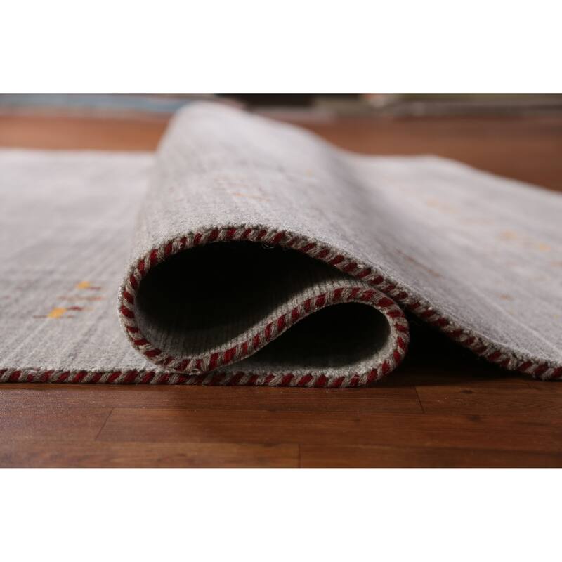 Gabbeh Indian Area Rug Hand-Knotted Grey Oriental Wool Carpet - 8'1" x 9'10"