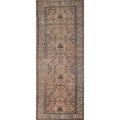 Hamedan Persian Vintage Runner Rug Handmade Coral Wool Carpet - 3'3"x 9'8"