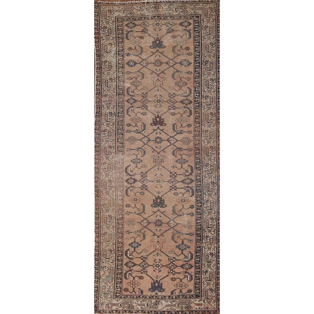 Hamedan Persian Vintage Runner Rug Handmade Coral Wool Carpet - 3'3"x 9'8"