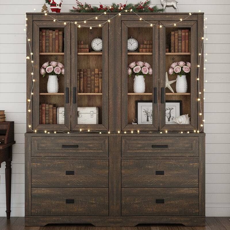 3 Tier Bookcase with Drawer,73.3" Tall Floor Standing Bookshelf - 63" - Espresso