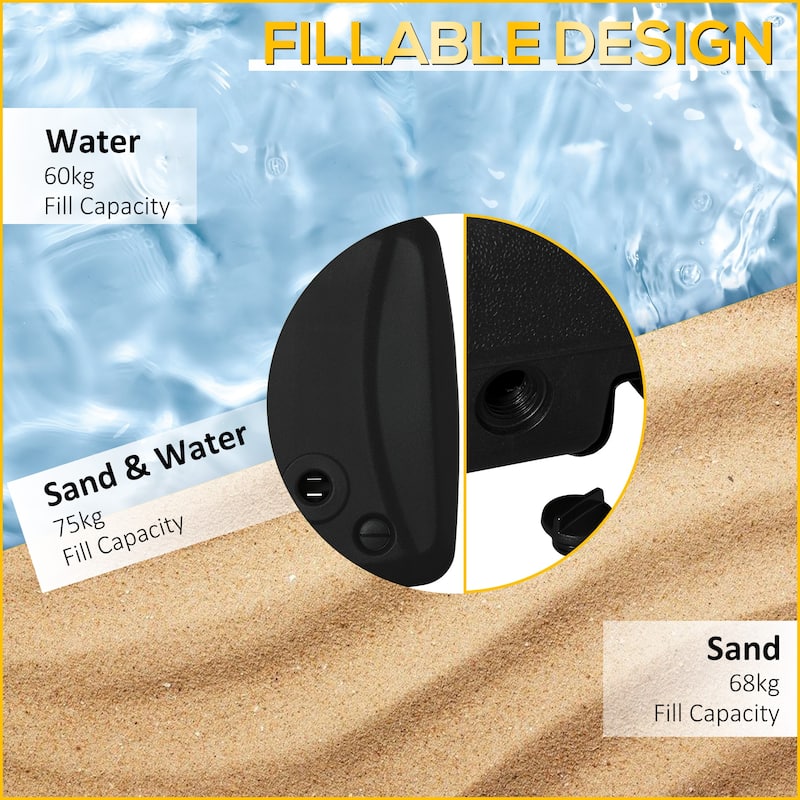 Heavy-Duty Portable Cantilever Umbrella Base with Wheels, Fillable with Water or Sand, Black