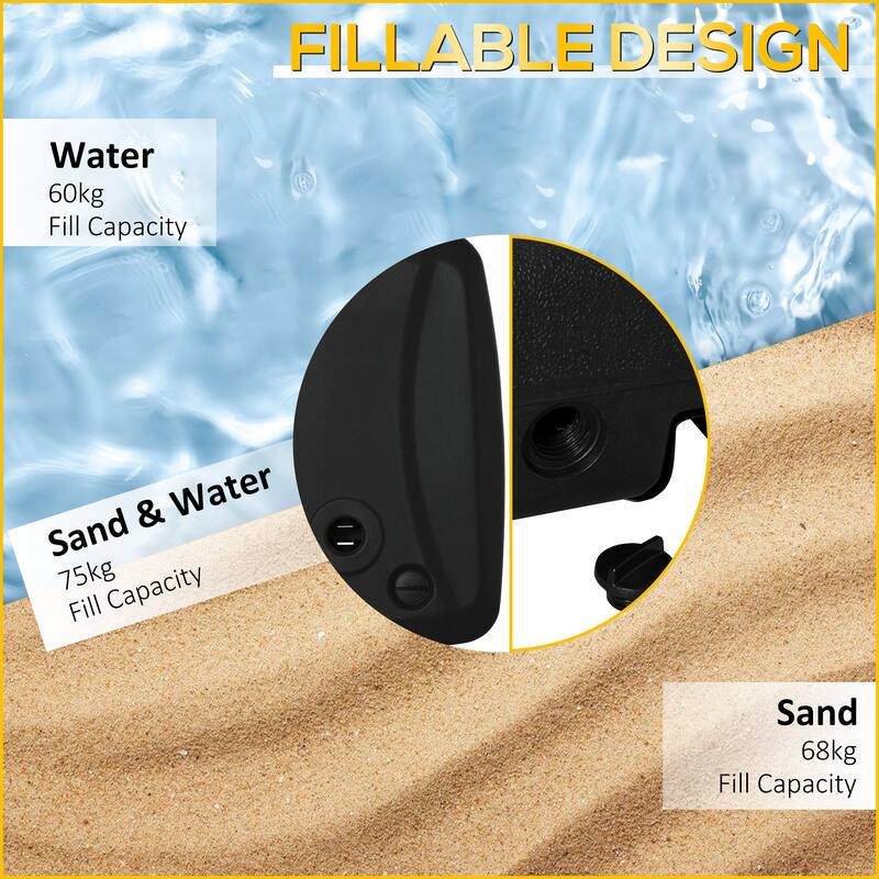 Outsunny Cantilever Offset Umbrella Base Stand Portable Square Parasol Weights with Wheels