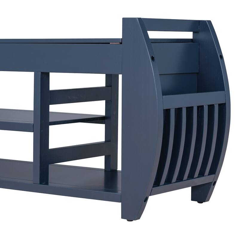 Shoe Bench 2-Tier Storage Bench with Cushion & Curved Side Holder, Wooden Panel Shoe Rack Organizer for Entryway, Living Room