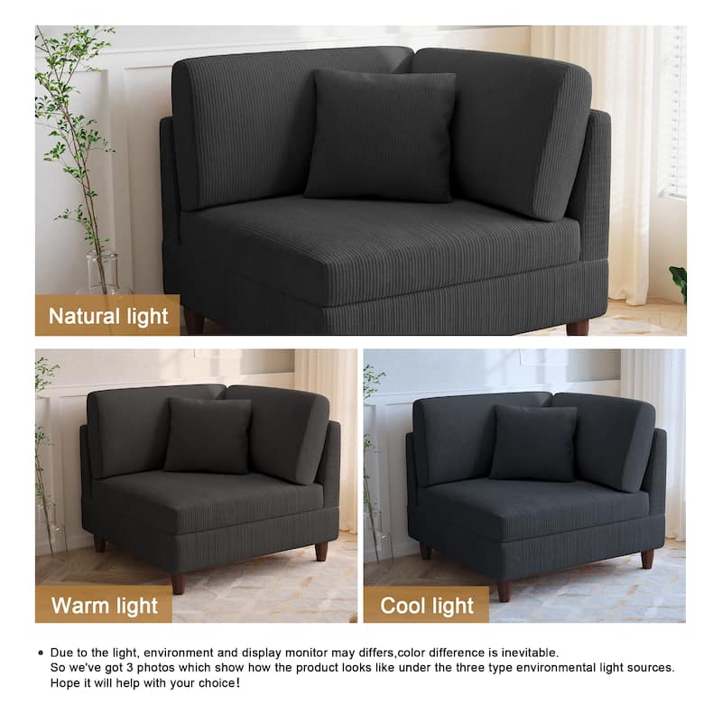 Corduroy Accent Chair with Ottoman Modular Couch Sectional Sofa