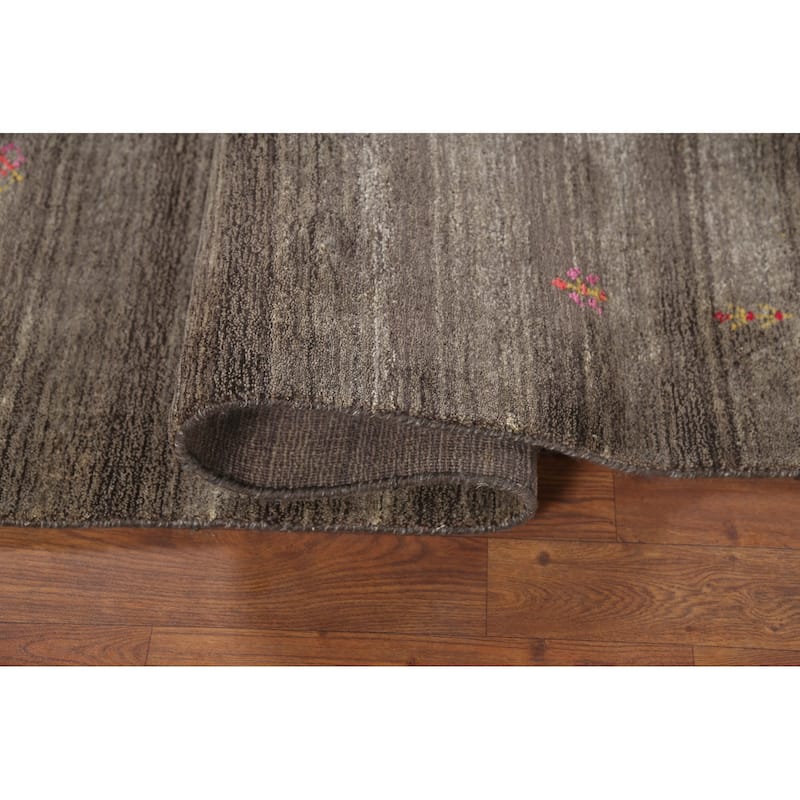 Striped Brown Gabbeh Indian Area Rug Hand-Knotted Wool Carpet - 3'11"x 6'1"