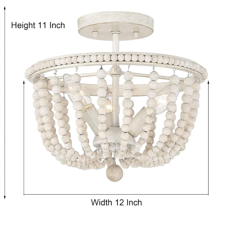 Cauhu 3-light Farmhouse Coastal Wood Beaded Semi Flush Mount Ceiling Lights -UL