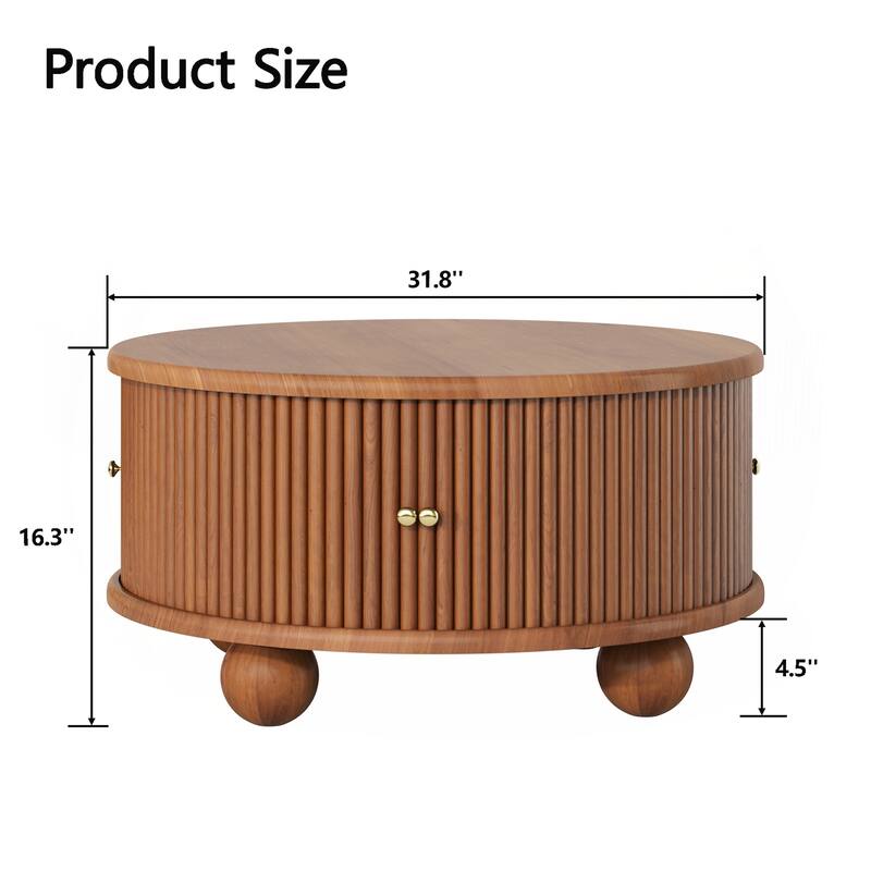 Round Fluted Coffee Table with Storage
