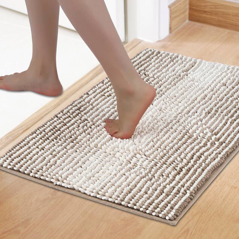 Quick Dry Absorbent Non Slip Chenille Bathroom Mat Cozy Shaggy Home Decor for Shower and Tub - Beige - 16" x 24"