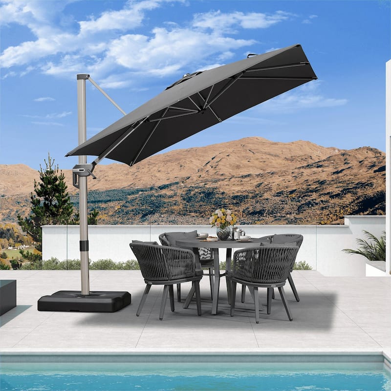 PURPLE LEAF Elegant Champagne-Gold Patio Cantilever Umbrella Adjustable Offset Umbrella