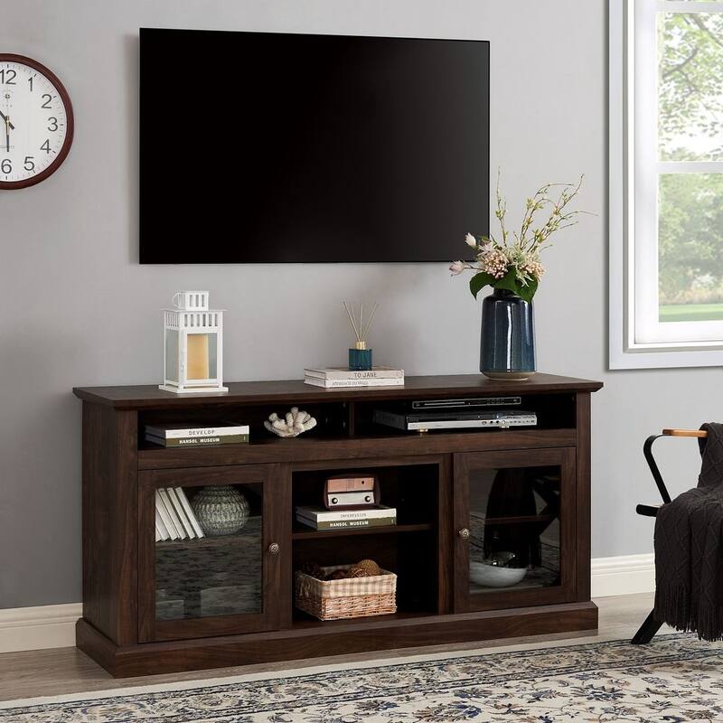 60'' American Traditional Style Contemporary TV Media Stand with Fireplace Insert