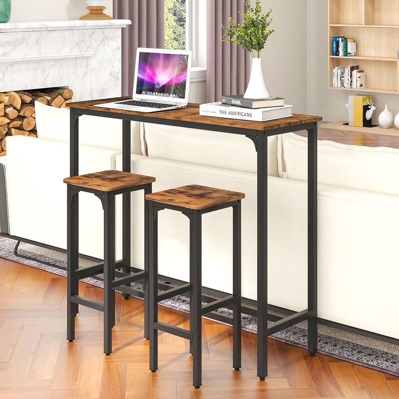 Gymax 3PCS Bar Table & Chairs Set Industrial Dining Breakfast Table