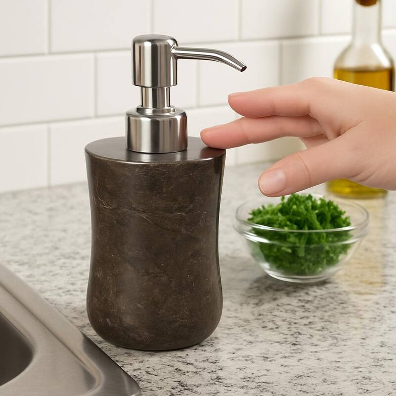 Creative Home Curvy Collection Charcoal Marble Liquid Soap Dispenser, Lotion Dispenser - Grey