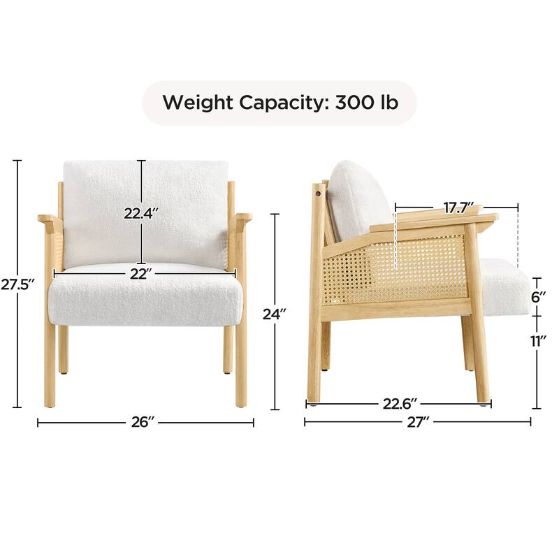 Yaheetech Upholstered Accent Chair Boucle Lounge Chair with Rattan Back and Sides