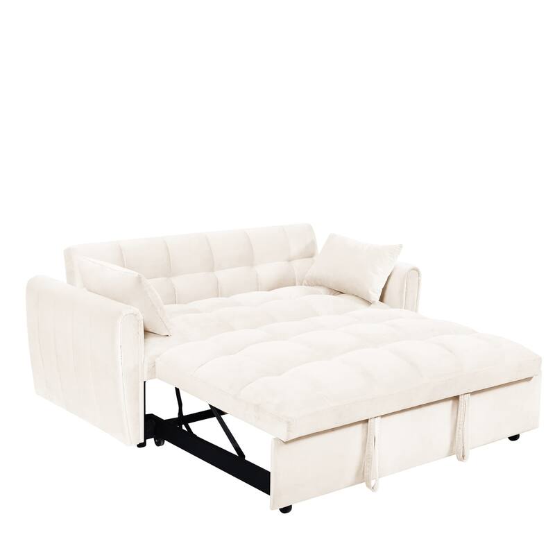64.9" 3-in-1 Convertible Velvet Double Futon Sofa Bed with 2 Pillows