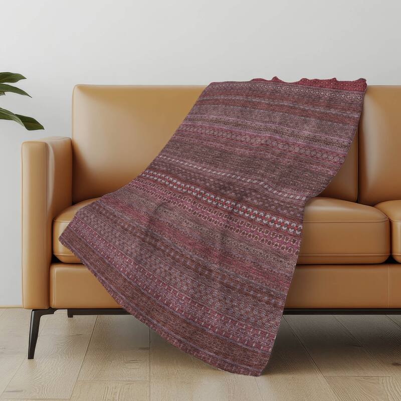 Premium Machine Washable Boho Stripes Sherpa Throw Blanket
