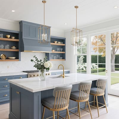 Dilley Modern Farmhouse 4-Light Lantern Chandelier Gold Island Pendant for Kitchen Island