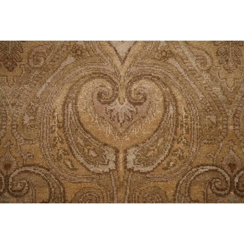 All-Over Gold Agra Oriental Area Rug Hand-Knotted Wool Carpet - 9'1" x 12'3"