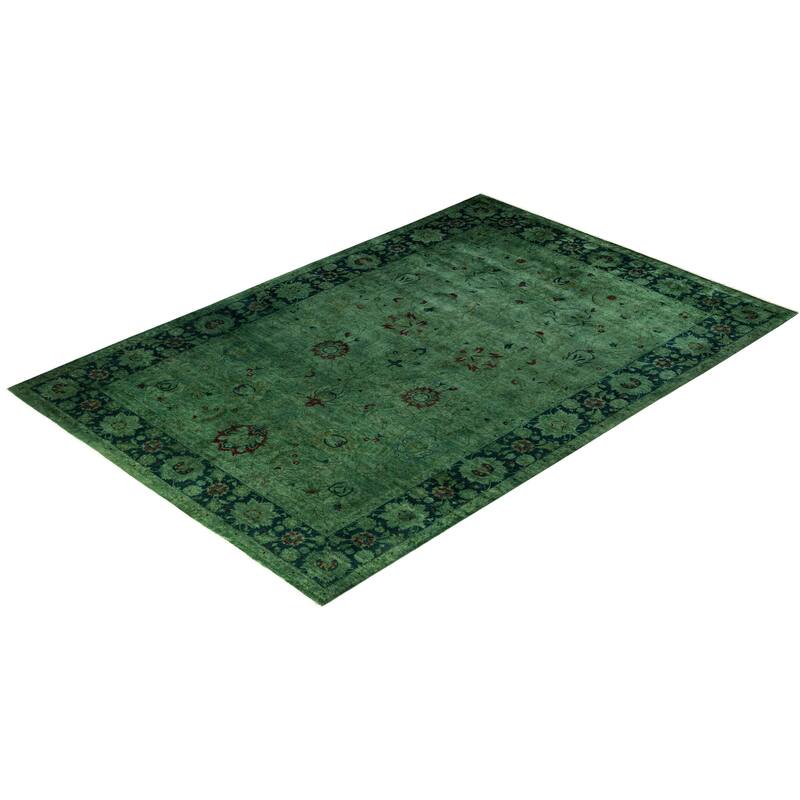 Overdyed One-of-a-Kind Hand-Knotted Area Rug - Green - 6' 1" x 8' 10"