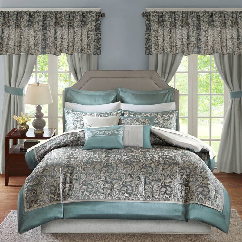 Madison Park Essentials Cadence 24-piece Room in a Bag - Teal - Queen