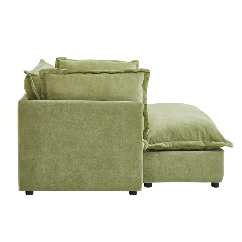 Roomfitters Upholstered Armchair with Ottoman, Wide Seat and Curved Armrests for Living Room or Bedroom